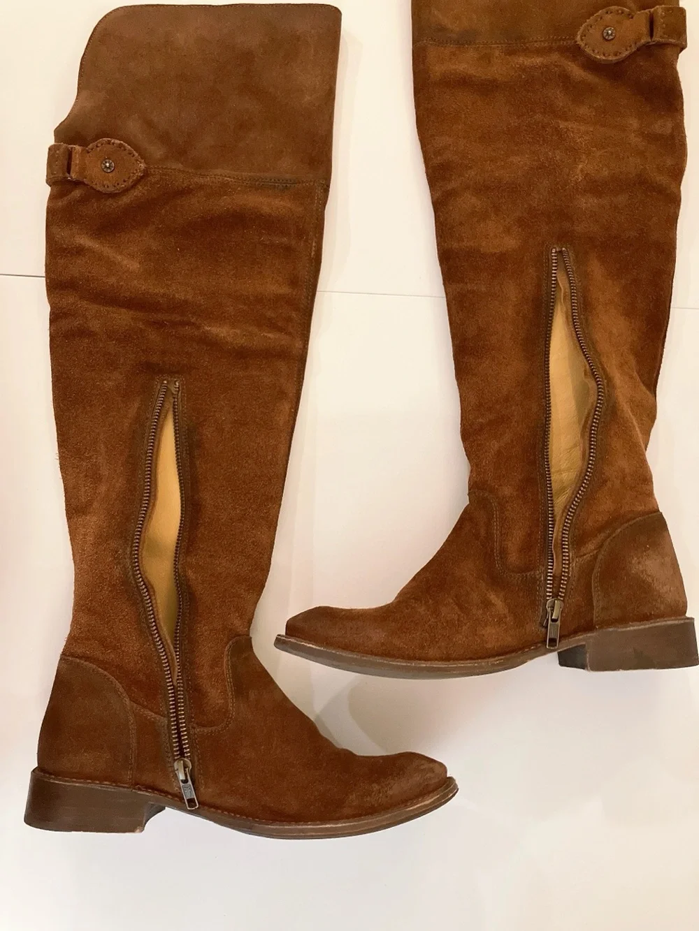 FRYE Suede Knee High Riding Boots Brown Shirley Western Festival